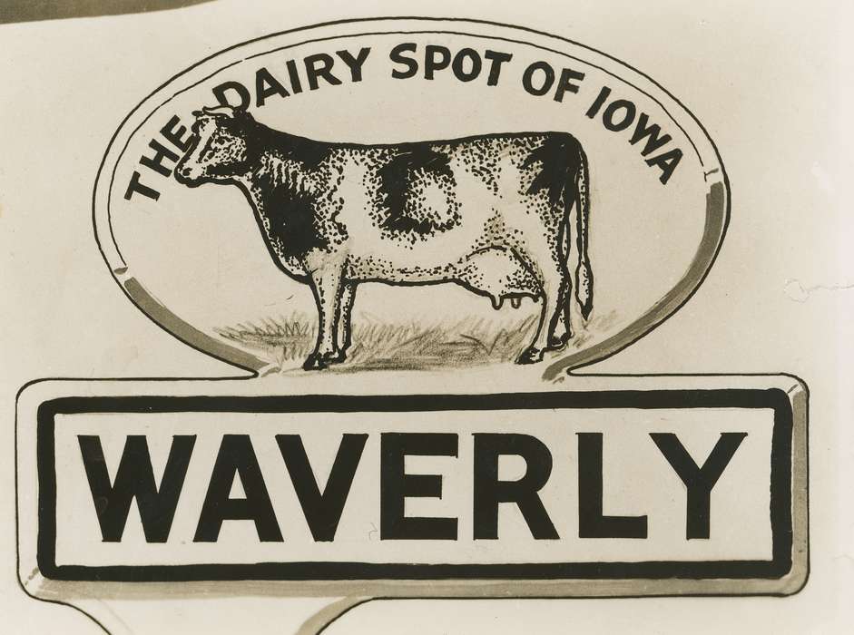 history of Iowa, Iowa History, Animals, Waverly, IA, Iowa, Cities and Towns, sign, cow, Waverly Public Library