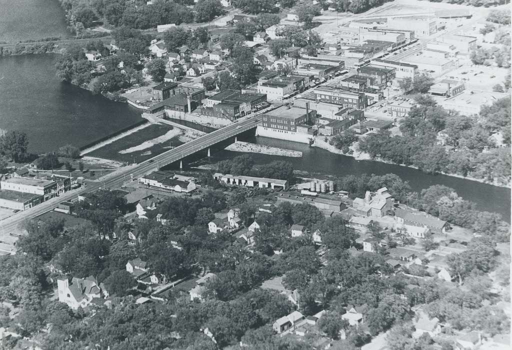 history of Iowa, Waverly Public Library, Waverly, IA, Iowa, cedar river, Aerial Shots, aerial, Iowa History, dam, bridge