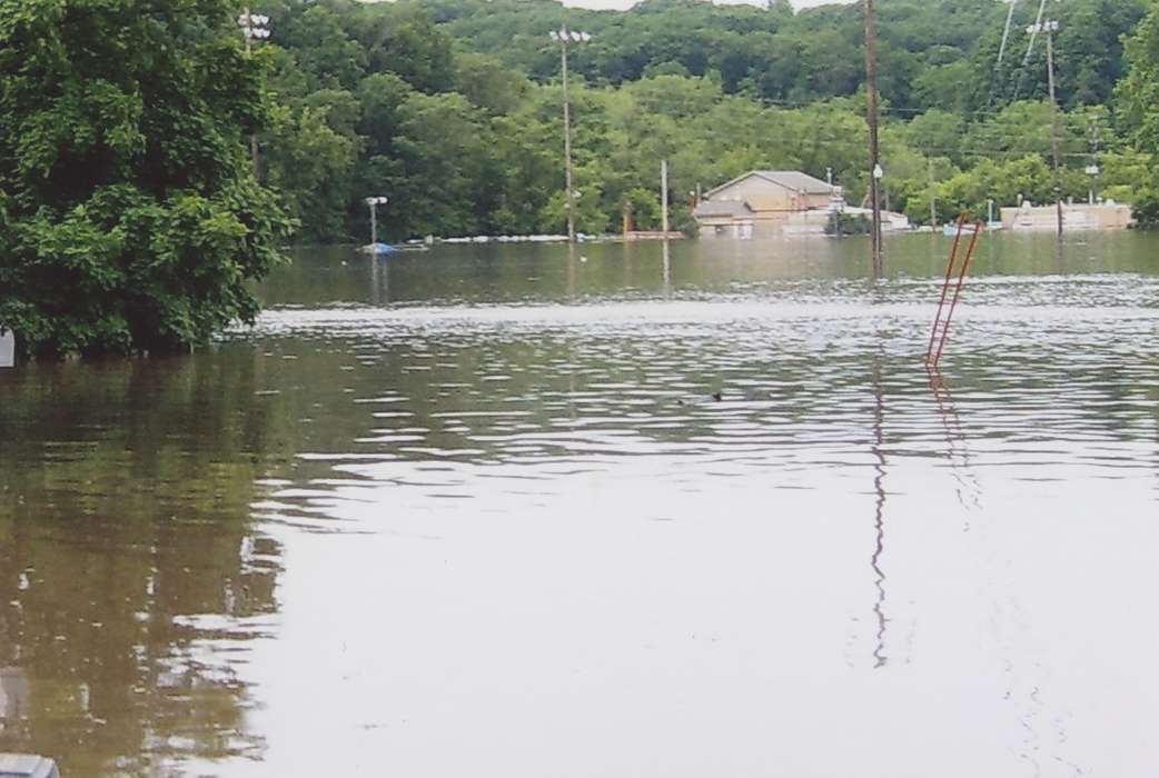 water, Iowa, telephone pole, Homes, history of Iowa, Lakes, Rivers, and Streams, Cities and Towns, reflection, Anamosa, IA, Hatcher, Cecilia, flood, disaster, Floods, Iowa History