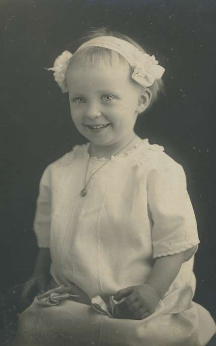 Portraits - Individual, white dress, girl, Children, Waverly Public Library, Iowa, history of Iowa, Iowa History