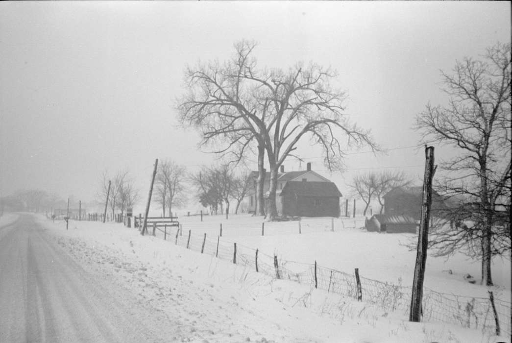 homestead, fences, history of Iowa, Library of Congress, snow, Farms, Barns, Iowa, Iowa History, tree, Winter, road