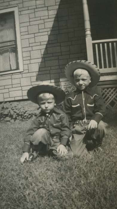 Portraits - Group, history of Iowa, Iowa History, cowboy costume, Pratt, Marsha, Families, halloween, Holidays, Rock Island, IL, Iowa, Children