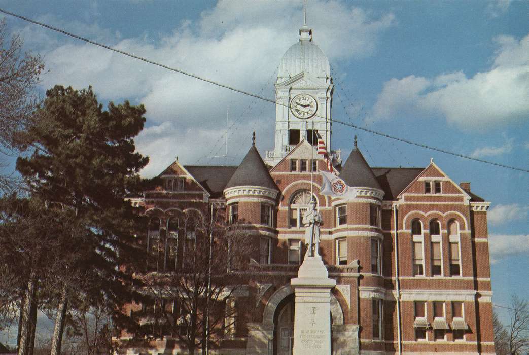 flag, Main Streets & Town Squares, statue, history of Iowa, Iowa History, Dean, Shirley, Iowa, Cities and Towns, Bedford, IA