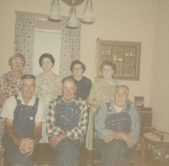 Portraits - Group, old woman, old man, Iowa History, Iowa, USA, Families, old people, living room, overalls, Homes, history of Iowa, Spilman, Jessie Cudworth