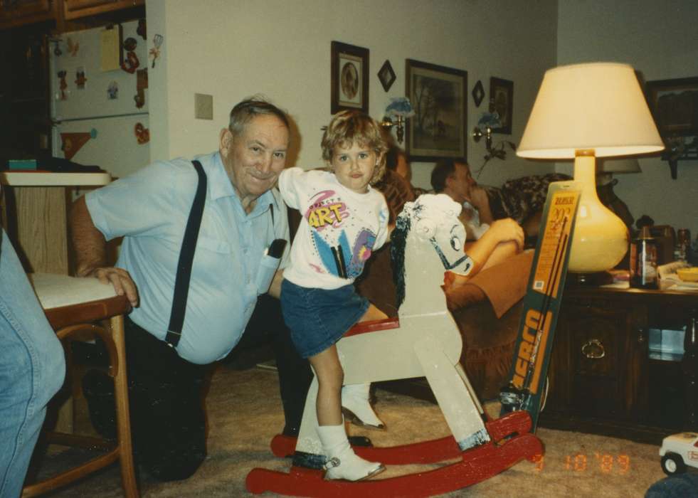 Grassi, Connie, grandpa, history of Iowa, Iowa History, girl, present, rocking horse, Holidays, Amber, IA, Iowa, Homes, Children, lamp