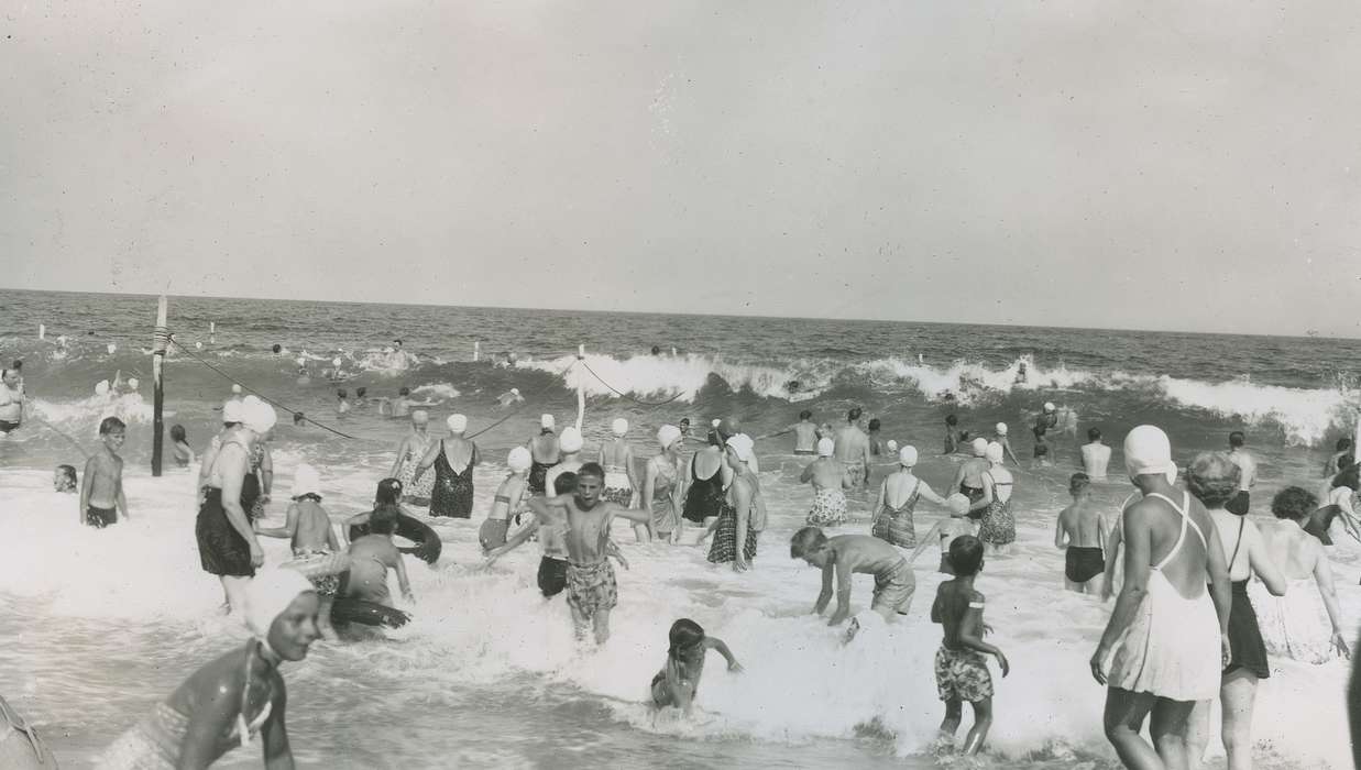 Travel, swimming, history of Iowa, Iowa History, Ocean Grove, NJ, swimmers, Lakes, Rivers, and Streams, ocean, crowd, beach, Iowa, McMurray, Doug, Leisure