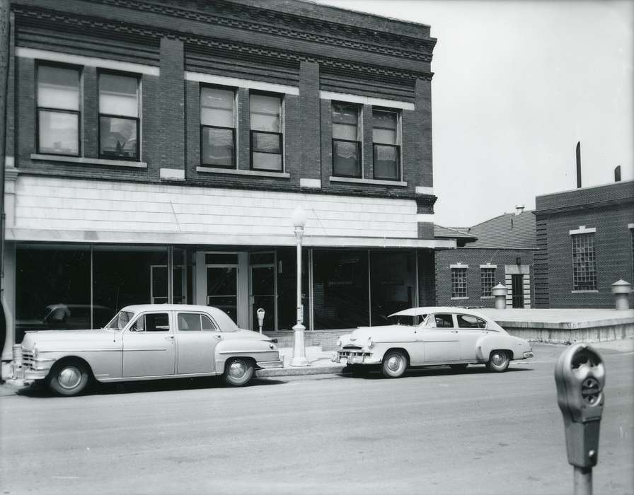 history of Iowa, Waverly Public Library, Main Streets & Town Squares, storefront, car, main street, Iowa, street, brick building, Iowa History, parking meter, Cities and Towns