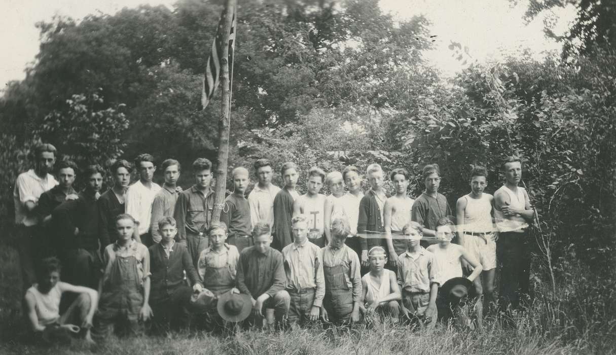 Portraits - Group, boy scouts, Clear Lake, IA, history of Iowa, Iowa History, flags, Iowa, McMurray, Doug, Children