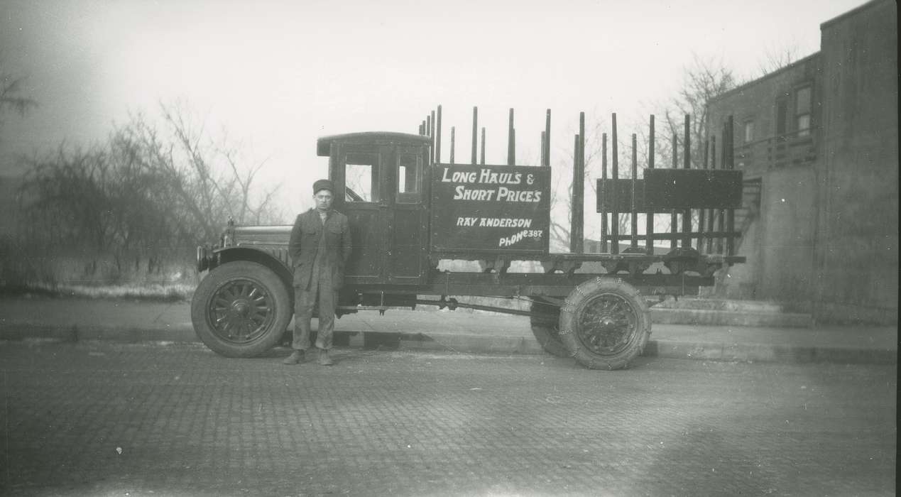 history of Iowa, Portraits - Individual, Iowa History, truck, Motorized Vehicles, Waverly, IA, Iowa, correct date needed, truck driver, Waverly Public Library, Labor and Occupations