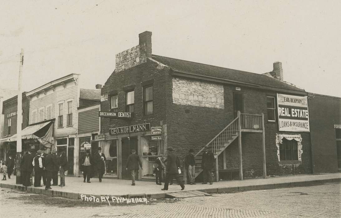 Main Streets & Town Squares, Waverly Public Library, history of Iowa, Iowa History, Cities and Towns, storefront, brick street, Businesses and Factories, Waverly, IA, Iowa, dentist, Leisure
