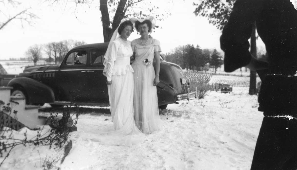 Portraits - Group, history of Iowa, Iowa History, Winter, Motorized Vehicles, photographer, car, camera, bride, Hopkinton, IA, Iowa, Weddings, snow, Shaw, Marilyn