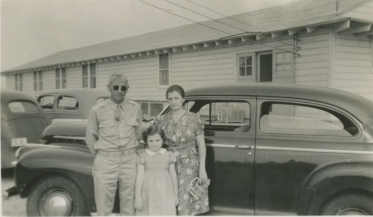 Portraits - Group, Military and Veterans, history of Iowa, Iowa History, Families, Motorized Vehicles, car, world war ii, Kozak (Apgar ), Carol, Iowa