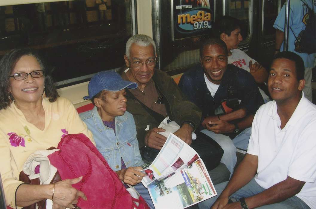 magazine, cap, Iowa History, Leisure, african american, glasses, Iowa, history of Iowa, jean jacket, New York, NY, Portraits - Group, East, Ed, Families, People of Color
