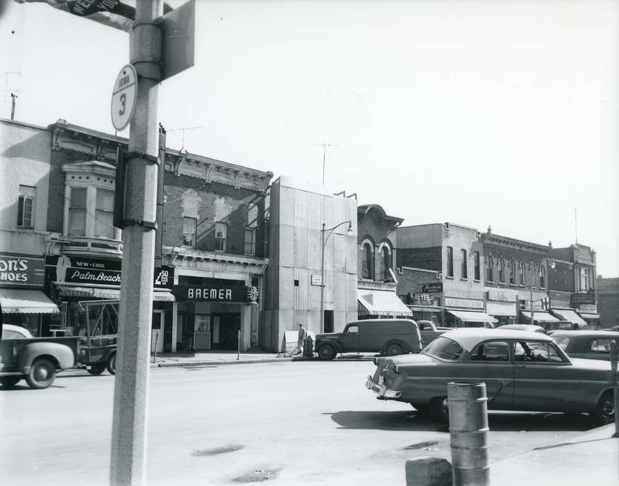 Main Streets & Town Squares, history of Iowa, cars, street sign, Iowa History, storefront, Iowa, Cities and Towns, street, Waverly Public Library