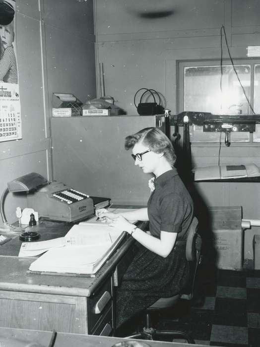 Main Streets & Town Squares, main street, history of Iowa, Iowa History, office, Iowa, desk, Labor and Occupations, Waverly Public Library, women at work