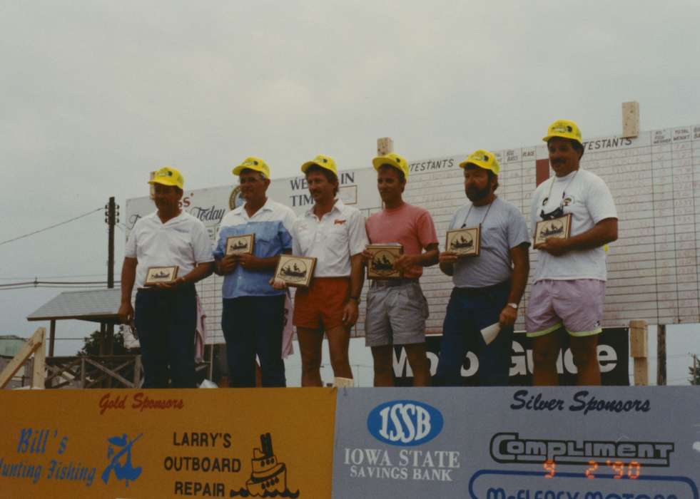 Portraits - Group, Grassi, Connie, history of Iowa, Iowa History, Iowa, fishing tournament, Alton, IL, award, hat, Outdoor Recreation