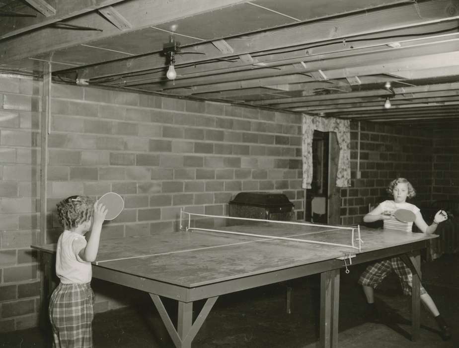 Leisure, Stewart, Phyllis, Iowa History, Iowa, ping pong, Webster County, IA, basement, table tennis, Children, history of Iowa