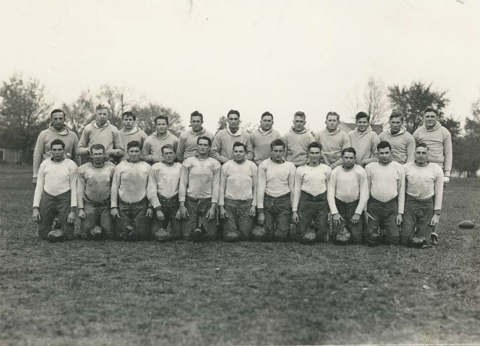 Portraits - Group, football players, history of Iowa, uniform, Iowa History, coach, football, Waverly, IA, football team, Iowa, Schools and Education, Sports, Waverly Public Library