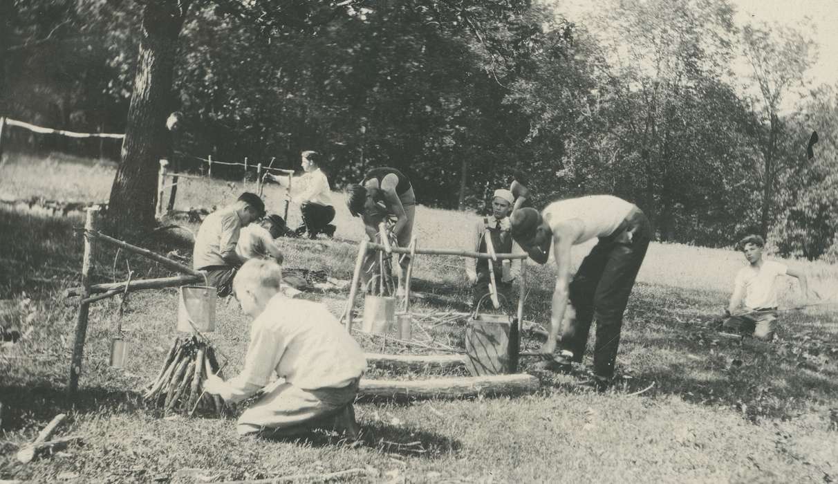 Outdoor Recreation, history of Iowa, McMurray, Doug, Iowa, boy scouts, camp fire, Children, firewood, Iowa History, Lehigh, IA