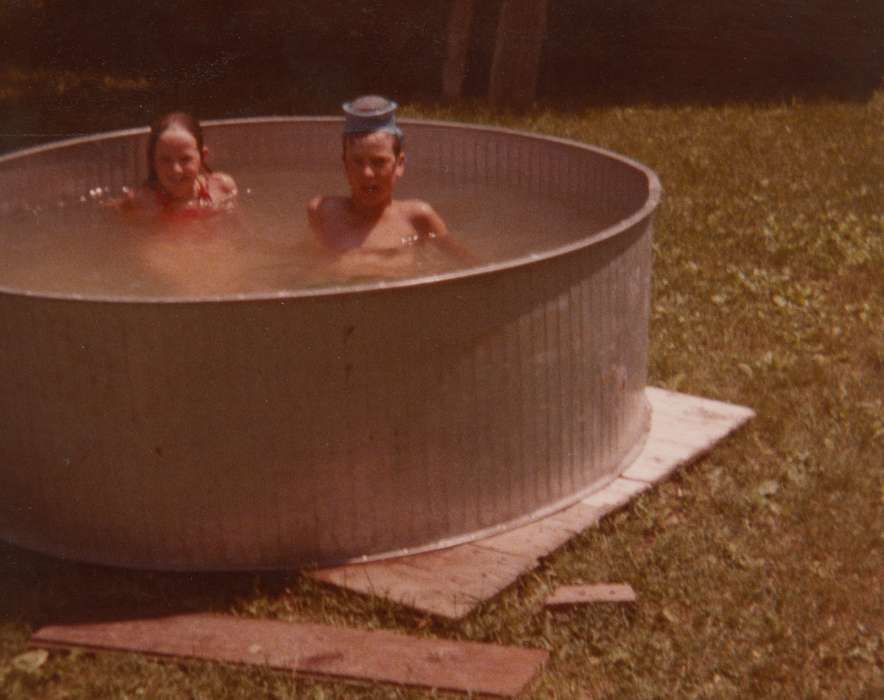 Portraits - Group, swimming, history of Iowa, Iowa History, swimming pool, siblings, VerWoert, Eileen, Iowa, Massena, IA, pool