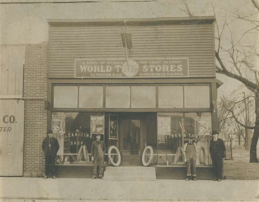 Iowa History, large group picture, Waverly Public Library, top hat, Portraits - Group, Iowa, history of Iowa, tire store, Businesses and Factories, Waverly, IA, tires