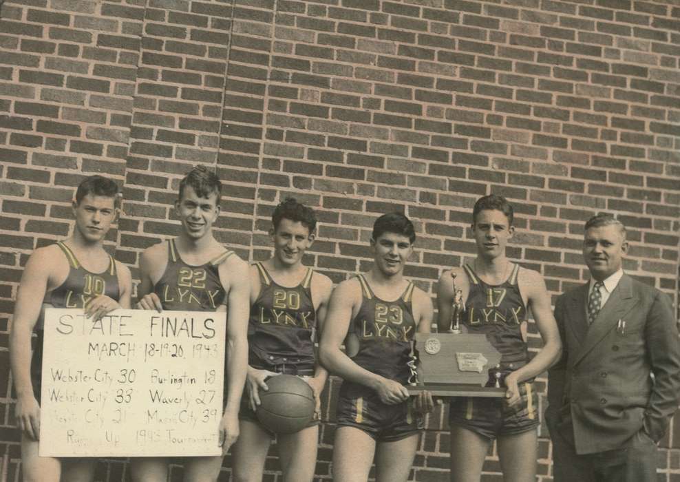 Portraits - Group, basketball, basketball uniform, uniform, Iowa, Webster City, IA, shorts, colorized, McMurray, Doug, Sports, history of Iowa, Iowa History