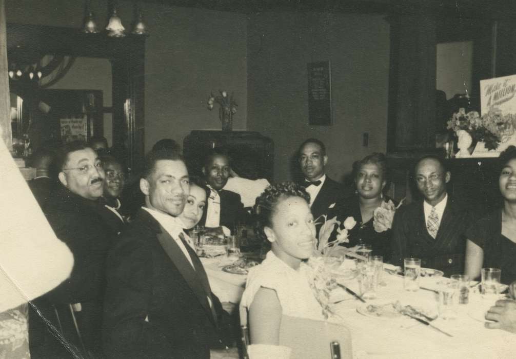 Portraits - Group, african american, People of Color, history of Iowa, Iowa History, formal attire, dinner, Henderson, Jesse, Iowa, Waterloo, IA, Food and Meals