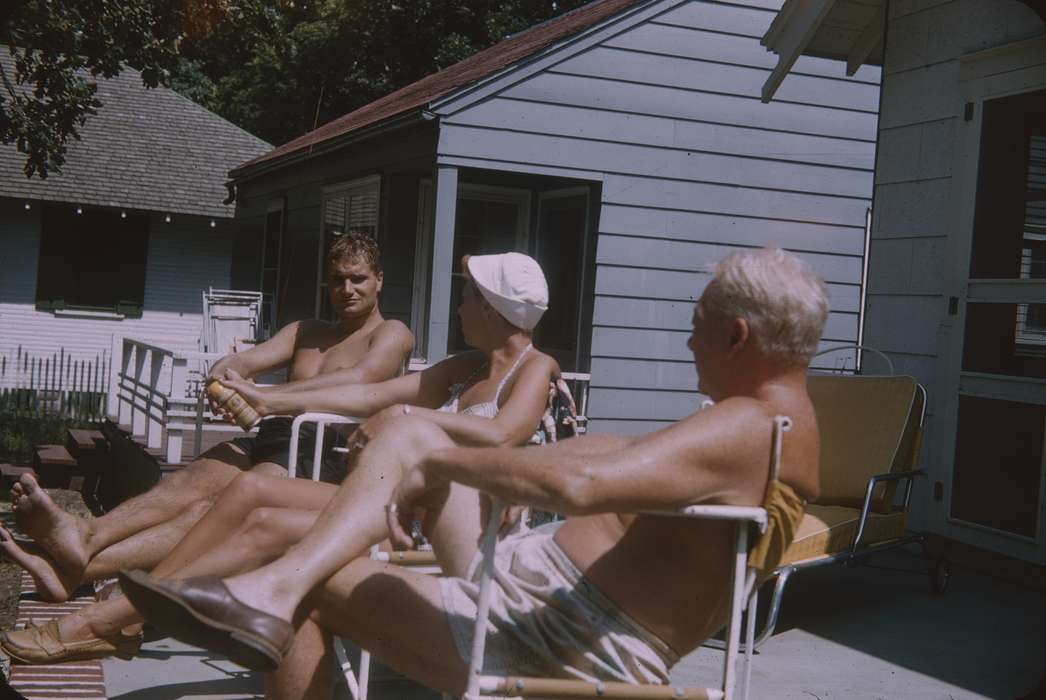 sit, men, Clear Lake, IA, lounge, sitting, history of Iowa, Sack, Renata, summer, Iowa History, woman, Iowa, porch, shirtless, Leisure