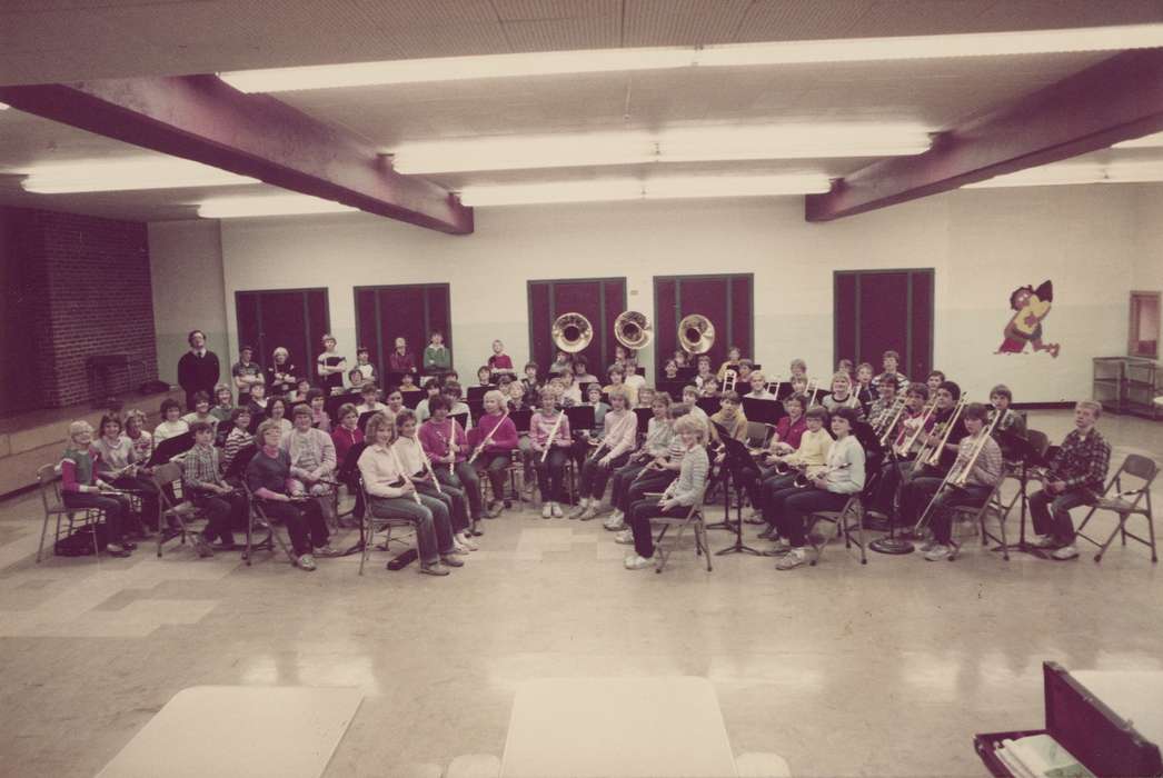 Portraits - Group, history of Iowa, Iowa History, instruments, school band, flute, Waverly, IA, Iowa, tuba, Schools and Education, Children, Waverly Public Library