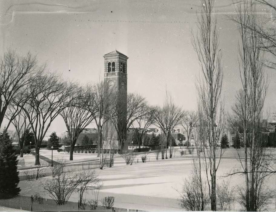 Cedar Falls, IA, campanile, history of Iowa, Iowa History, Winter, iowa state teachers college, UNI Special Collections & University Archives, Iowa, uni, snow, Schools and Education, university of northern iowa
