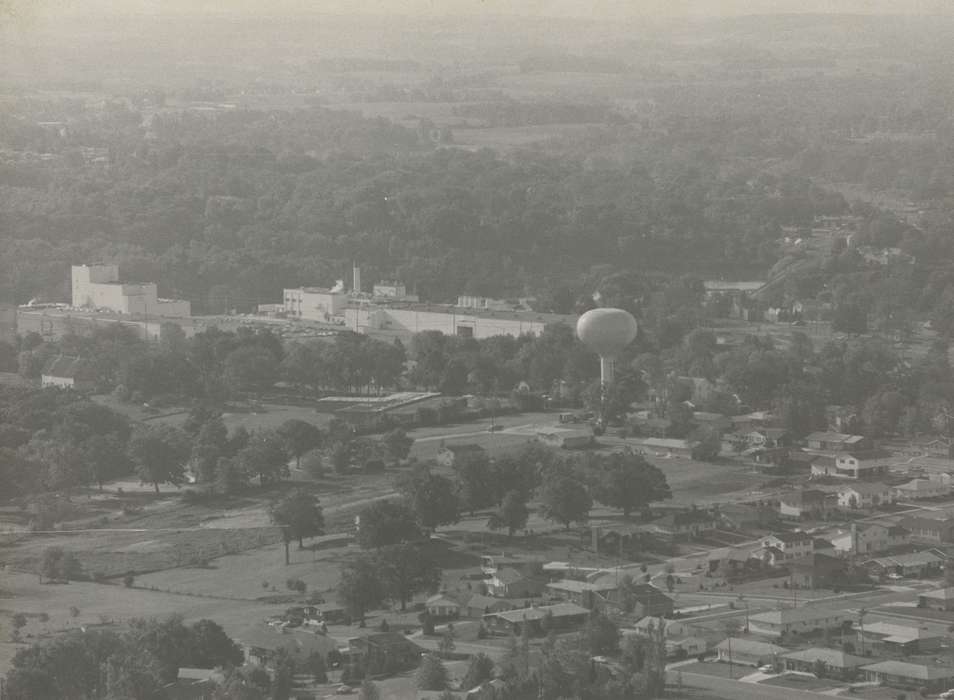 history of Iowa, Iowa History, Businesses and Factories, Waverly, IA, building, water tower, Aerial Shots, Iowa, tree, correct date needed, Waverly Public Library