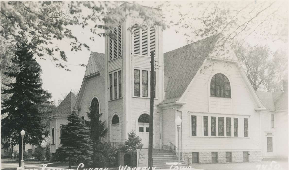 history of Iowa, Religious Structures, Iowa History, Waverly, IA, baptist, postcard, Iowa, church, Waverly Public Library