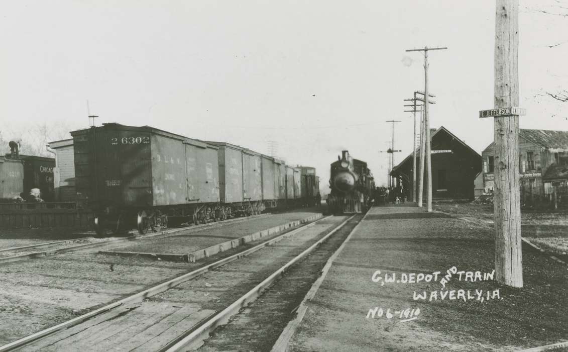 Cities and Towns, Labor and Occupations, correct date needed, Train Stations, Waverly Public Library, train, train engine, passenger train, Iowa, train track, history of Iowa, Iowa History, Businesses and Factories, train car, depot