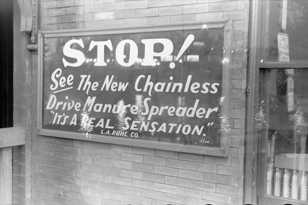 brick wall, Library of Congress, history of Iowa, Iowa, sign, Iowa History, Landscapes, farm equipment advertisement