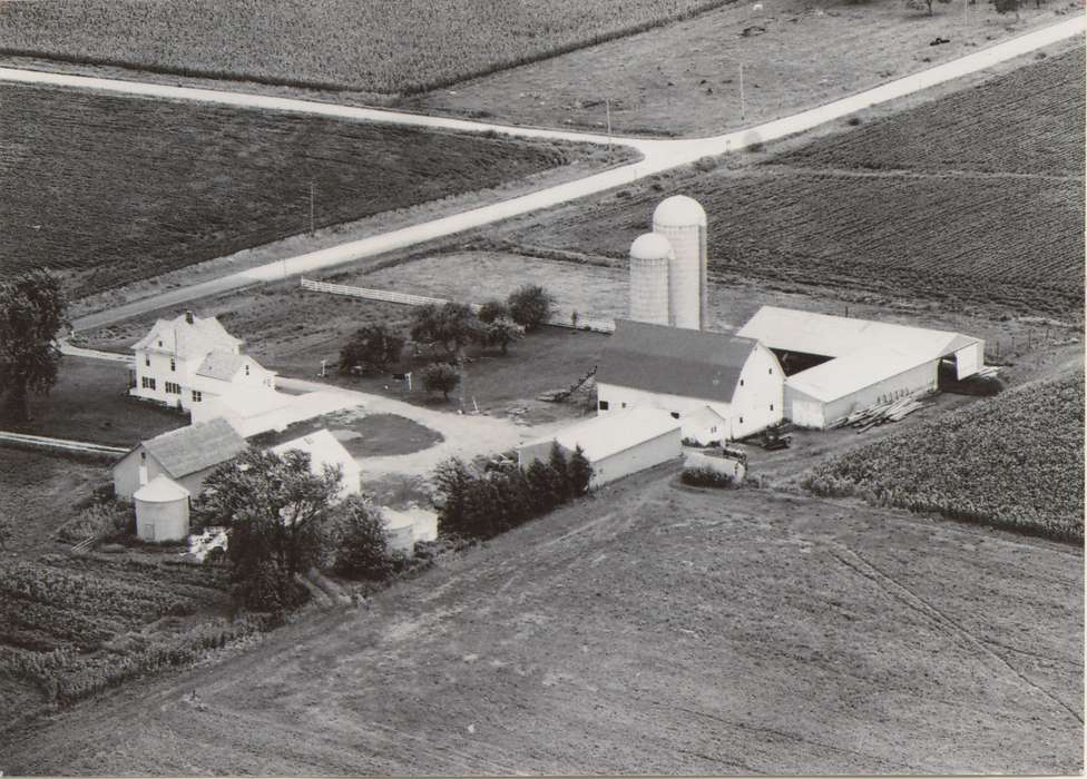 Aerial Shots, history of Iowa, Dunkerton, IA, Farms, Barns, Iowa, silo, Iowa History, Sweeney, Rebecca