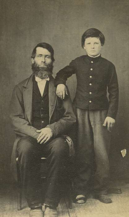 Portraits - Group, boy, carte de visite, sack coat, Iowa, vest, frock coat, Children, Olsson, Ann and Jons, history of Iowa, beard, family, man, mustache, bow tie, Indianola, IA, Iowa History