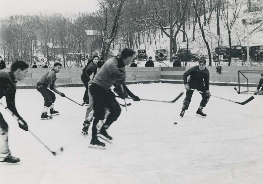 Waverly Public Library, history of Iowa, Iowa History, Winter, Motorized Vehicles, car, hockey stick, ice skates, Waverly, IA, Iowa, Sports, correct date needed, Leisure, ice