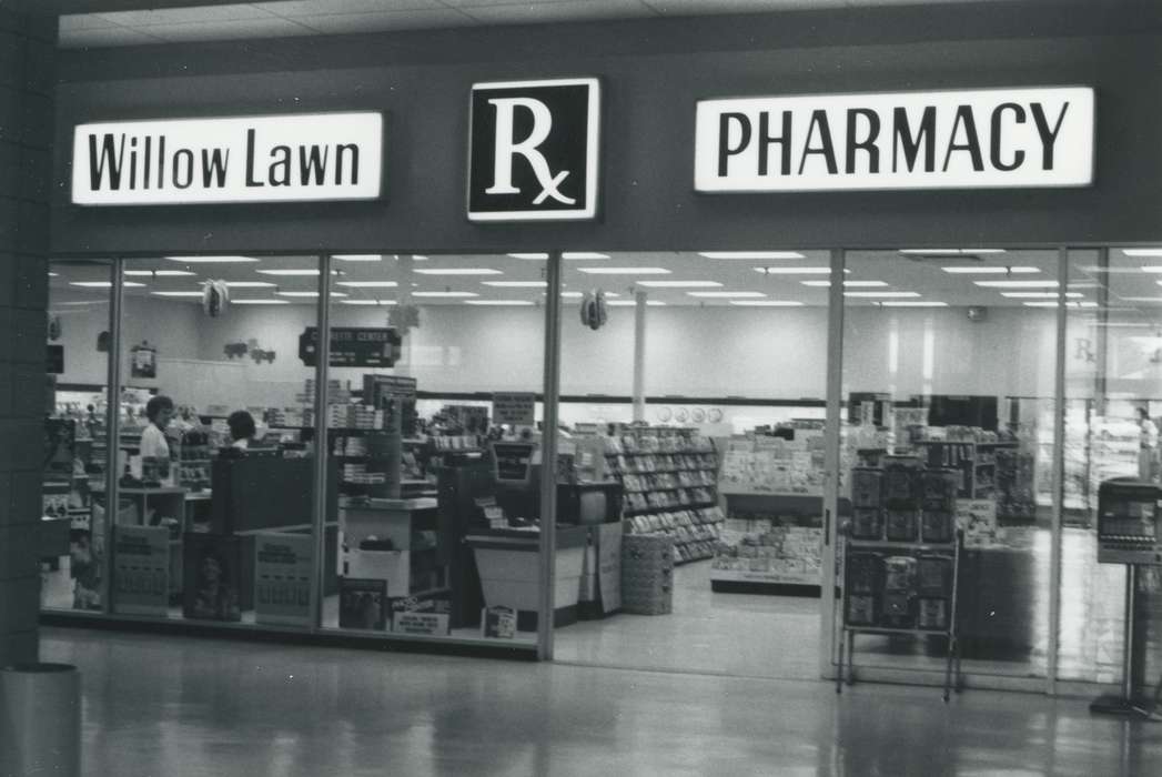 history of Iowa, storefront, pharmacy, business, Iowa, Cities and Towns, Waverly Public Library, Iowa History