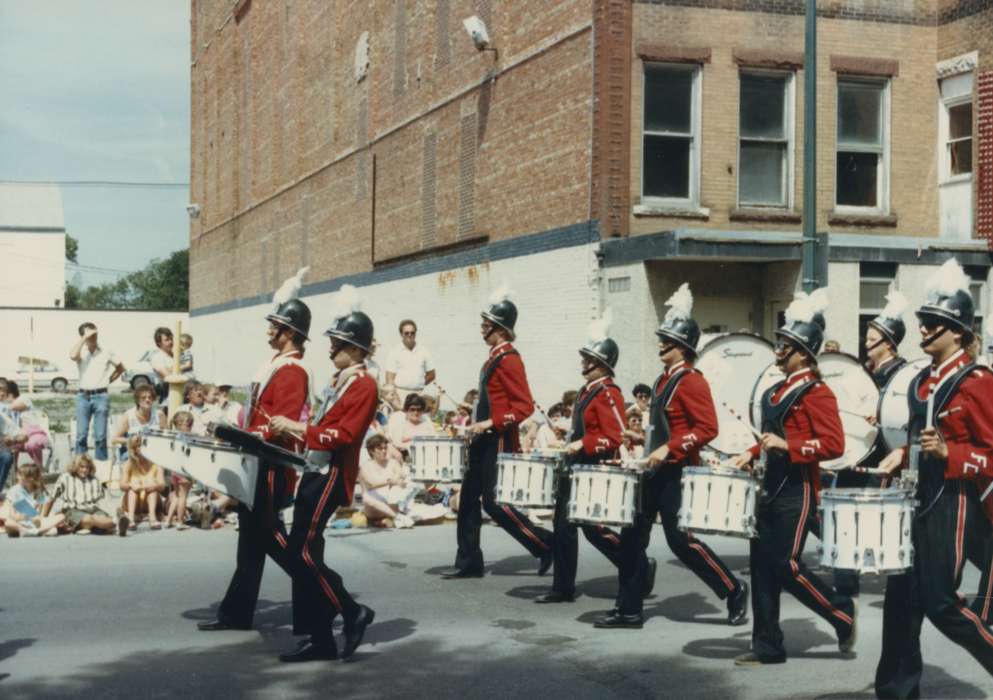 uniform, Algona, IA, drums, Iowa, parade, Fairs and Festivals, musician, Cities and Towns, marching band, Frank, Shirl, history of Iowa, Main Streets & Town Squares, Iowa History