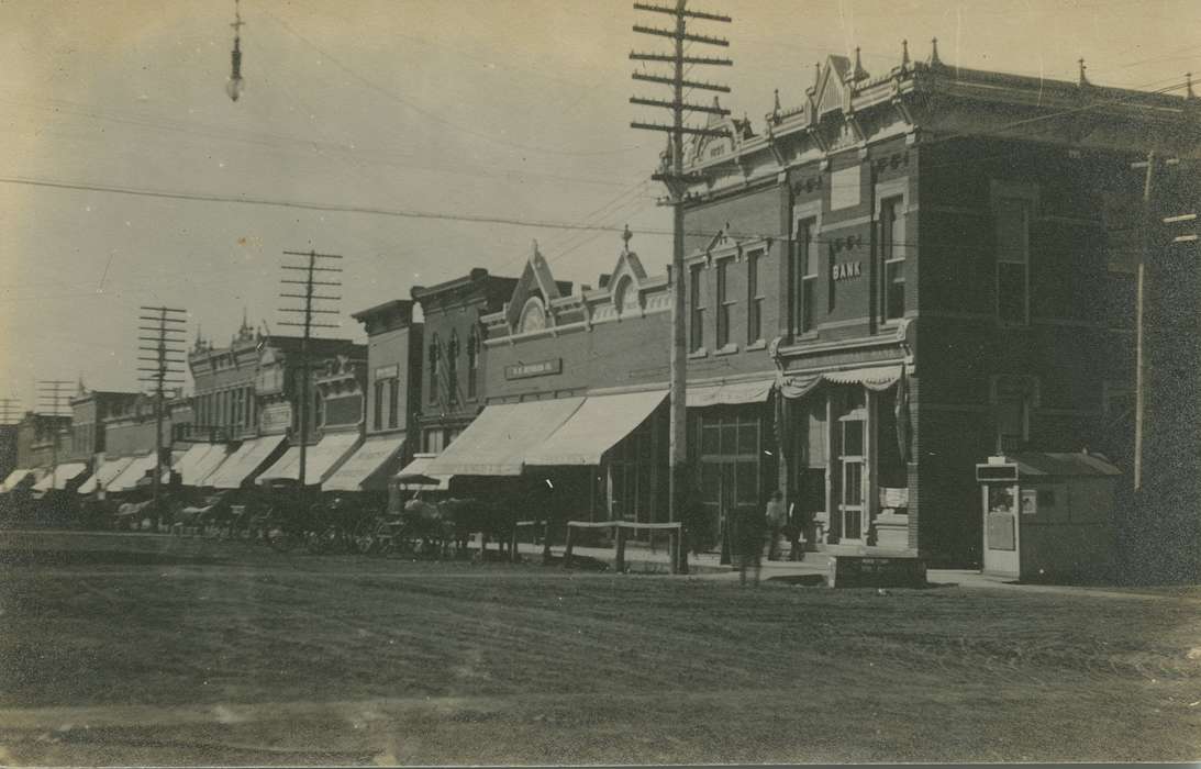 telephone pole, Main Streets & Town Squares, mud, history of Iowa, Iowa History, storefront, road, Traer, IA, Iowa, Cities and Towns, Palczewski, Catherine, bank
