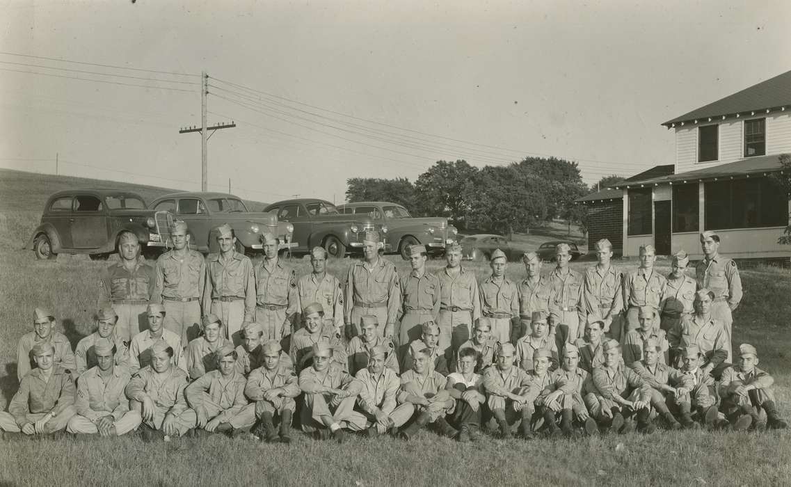 Portraits - Group, car, Iowa History, Iowa, Motorized Vehicles, Fink-Bowman, Janna, uniform, Johnston, IA, Military and Veterans, history of Iowa