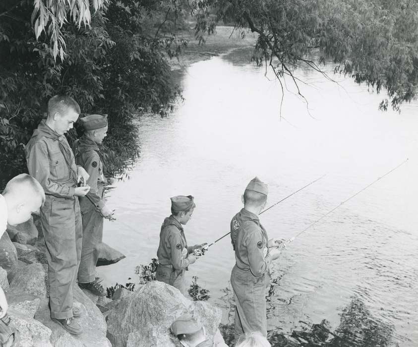 boy scouts, Waverly Public Library, history of Iowa, Iowa History, Entertainment, fishing pole, Lakes, Rivers, and Streams, fishing, boys, Iowa, Bremer County, IA, Children, Leisure