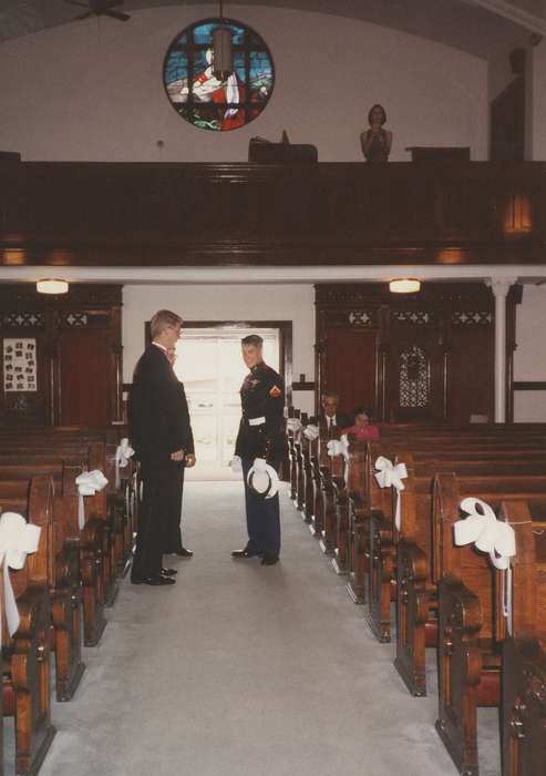Military and Veterans, Nichols, Roger, history of Iowa, Religious Structures, Iowa History, groom, soldier, Council Bluffs, IA, Iowa, Weddings, church