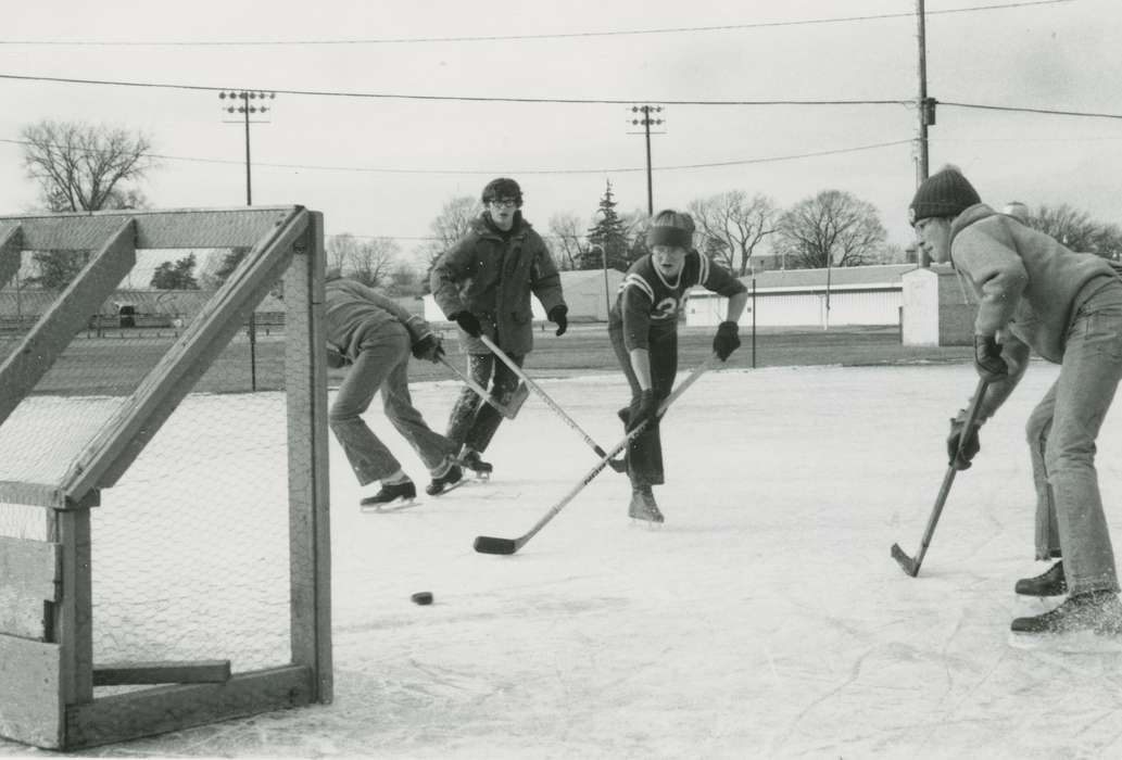 young men, Iowa History, history of Iowa, Winter, ice skates, hockey, Iowa, Waverly Public Library