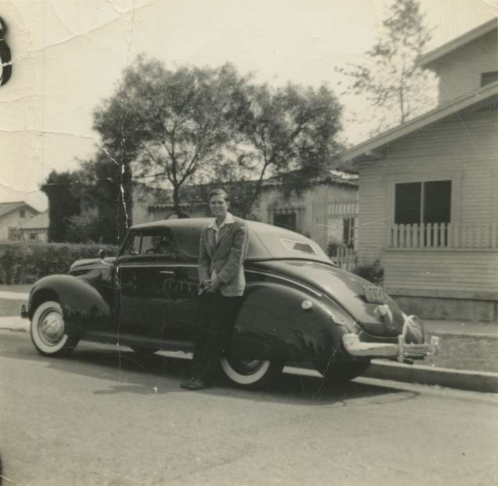 suit, Portraits - Individual, car, Iowa History, Mortenson, Jill, Iowa, Motorized Vehicles, Ackley, IA, history of Iowa