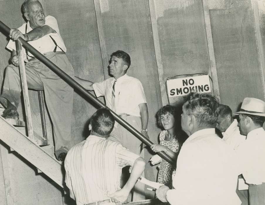 Coon Rapids, IA, no smoking sign, history of Iowa, Iowa History, Nixon, Charles, Businesses and Factories, Iowa, staircase, correct date needed, hat, Labor and Occupations