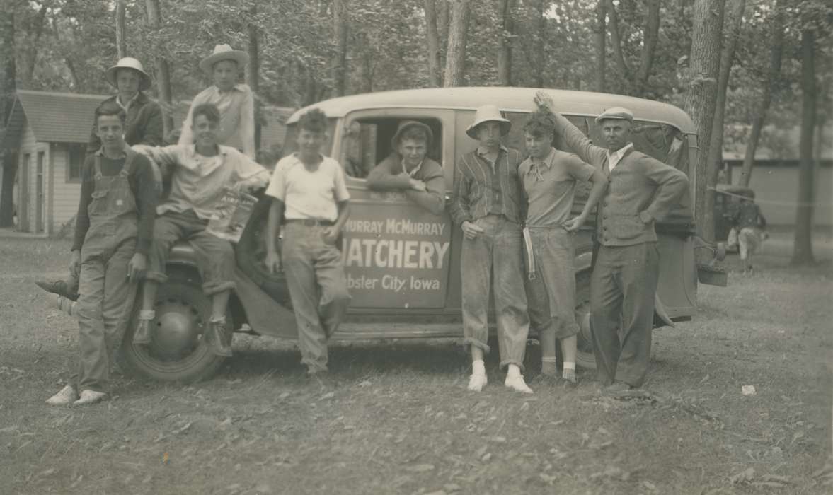 Portraits - Group, boy scouts, Clear Lake, IA, history of Iowa, hatchery, Iowa History, Motorized Vehicles, car, Iowa, McMurray, Doug