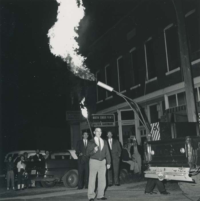 Main Streets & Town Squares, history of Iowa, Iowa History, Entertainment, parade, fire, Waverly, IA, Holidays, man, Iowa, Waverly Public Library