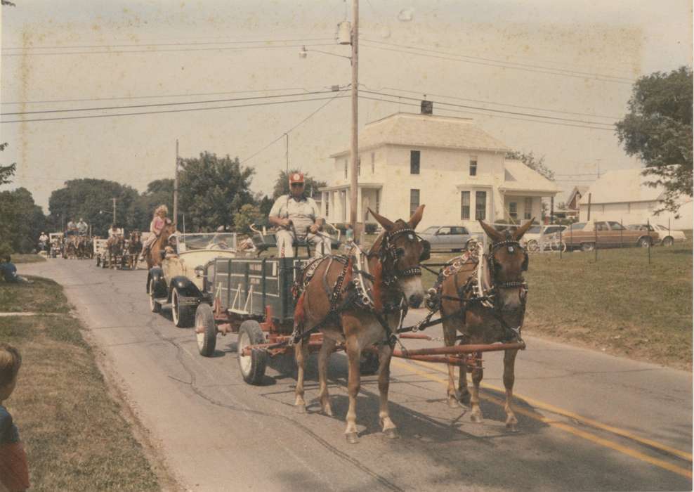 history of Iowa, Iowa History, Entertainment, parade, Animals, Delta, IA, wagon, Iowa, Cities and Towns, Zieser, Stan, mule