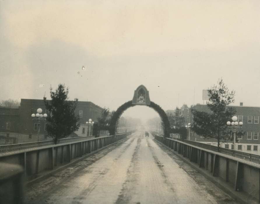 history of Iowa, Waverly Public Library, Waverly, IA, Main Streets & Town Squares, Holidays, christmas decorations, Iowa, streetlights, Winter, Iowa History, correct date needed, Cities and Towns, bridge